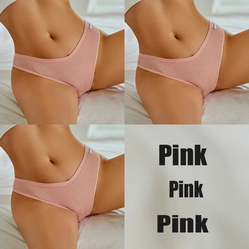 Women's 3PC Cotton V Waist Underwear Brief Comfortable Underpants Lingerie