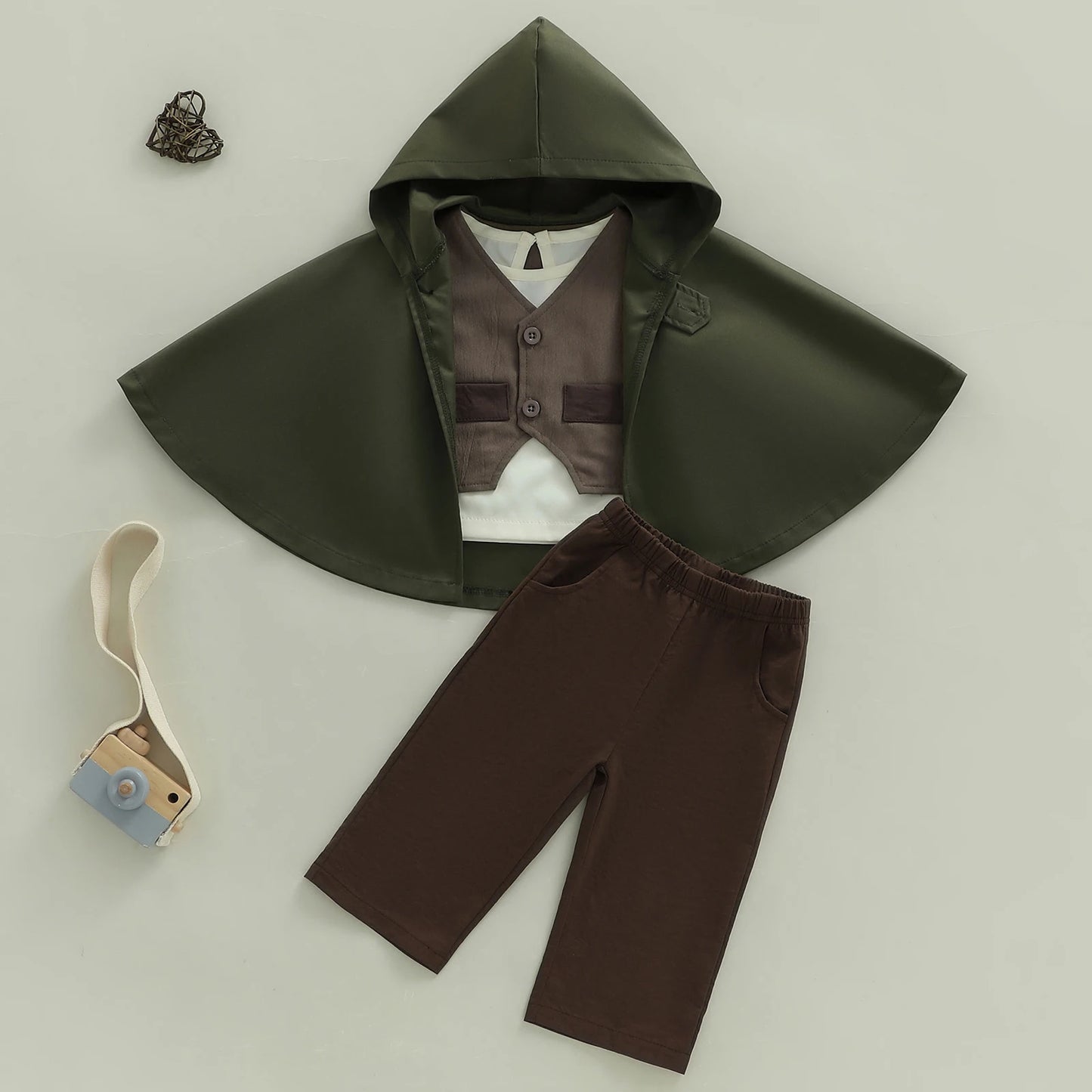 Toddler Boys Fall Winter Gentleman Clothing Set - 4-Piece Outfit with Shirt, Pants, Vest & Cape (0-4Y)