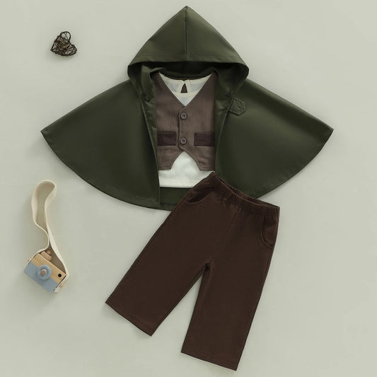 Toddler Boys Fall Winter Gentleman Clothing Set - 4-Piece Outfit with Shirt, Pants, Vest & Cape (0-4Y)