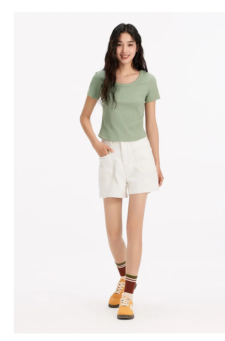 Cooling Fitted Short Sleeve Tee - Summer Round Neck Basic Top