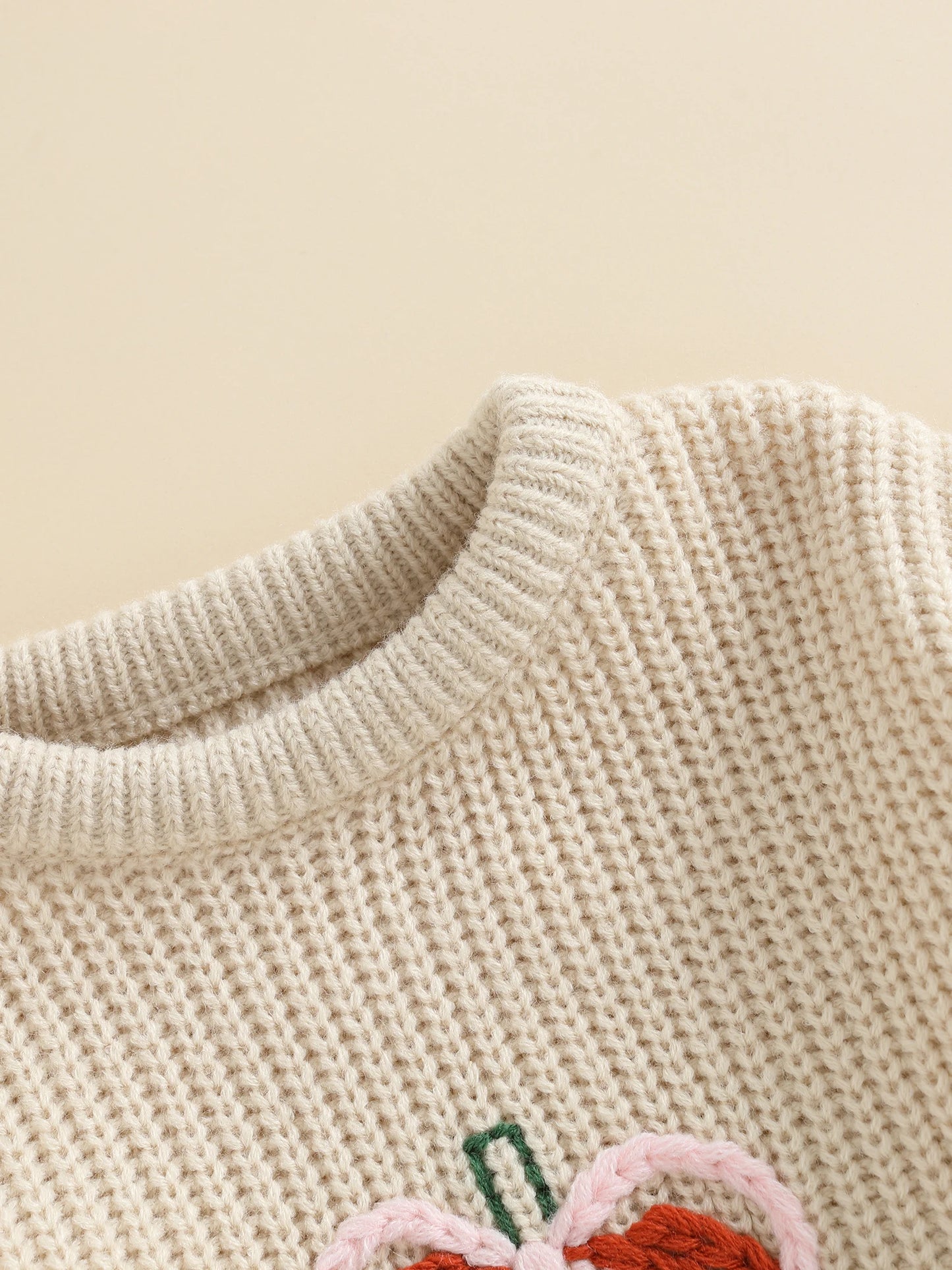 Baby Fall Sweater - Bow Pumpkin Embroidery Round Neck Knit Pullover