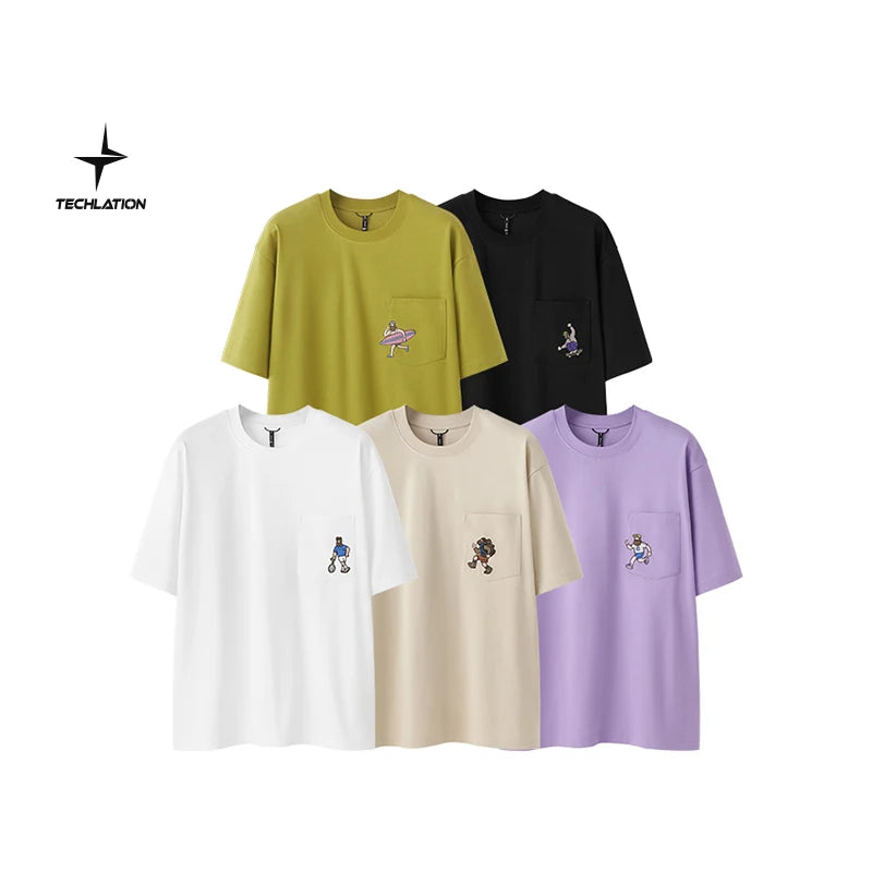 Unisex Sports Embroidered Pocket Tech Fabric Cool Touch Quick-Dry Short Sleeve T-Shirt