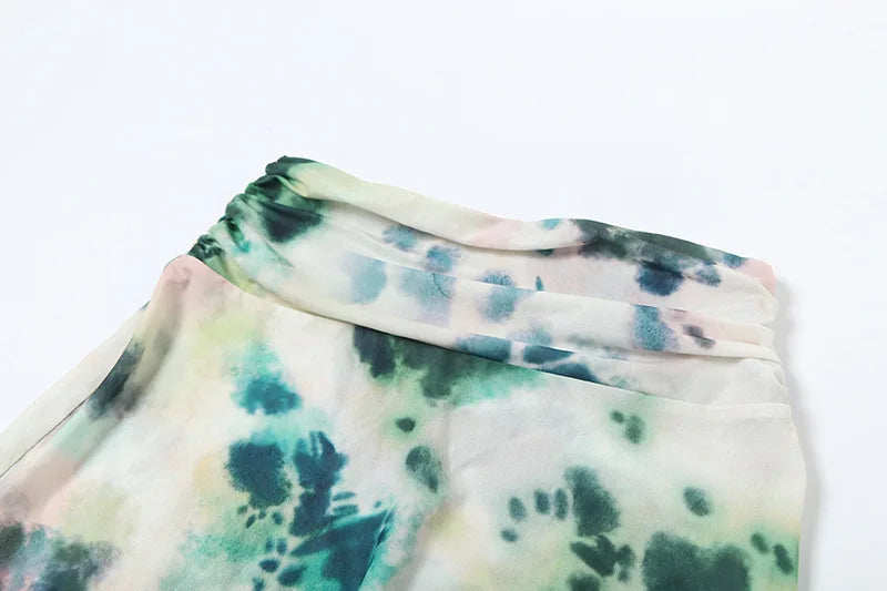 Women's Print Turtleneck Sleeveless Halter Backless Hollow Out Maxi Summer Beach Dress