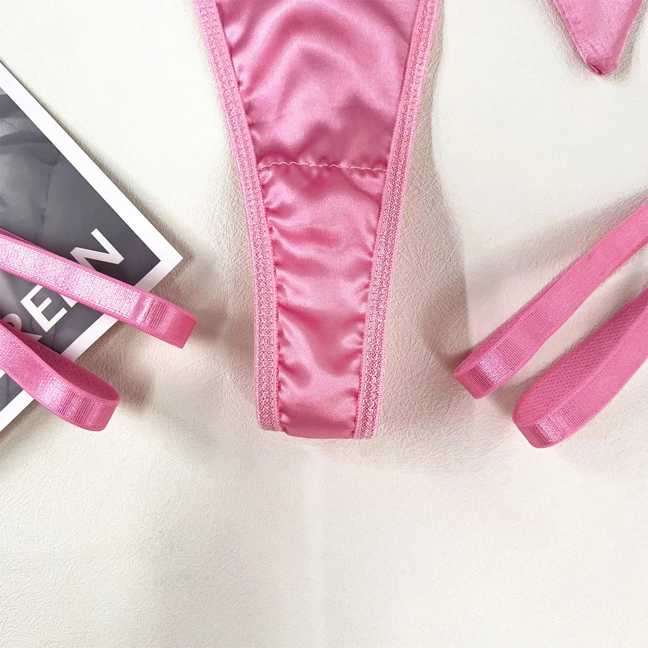 Women's Bowknot Lingerie Open Bra Lace Up Ensemble Lingerie Set