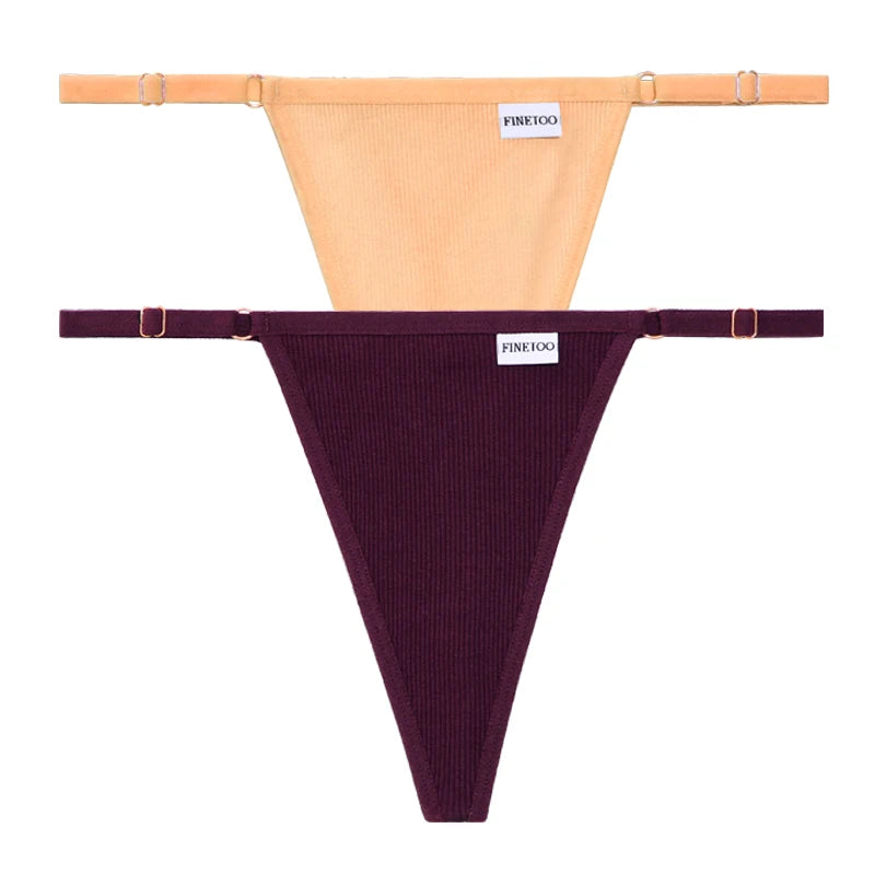 Women's 2PCS/SET Cotton Low Waist Panties Adjustable Waist Thongs Seamless G-String Underwear Lingerie