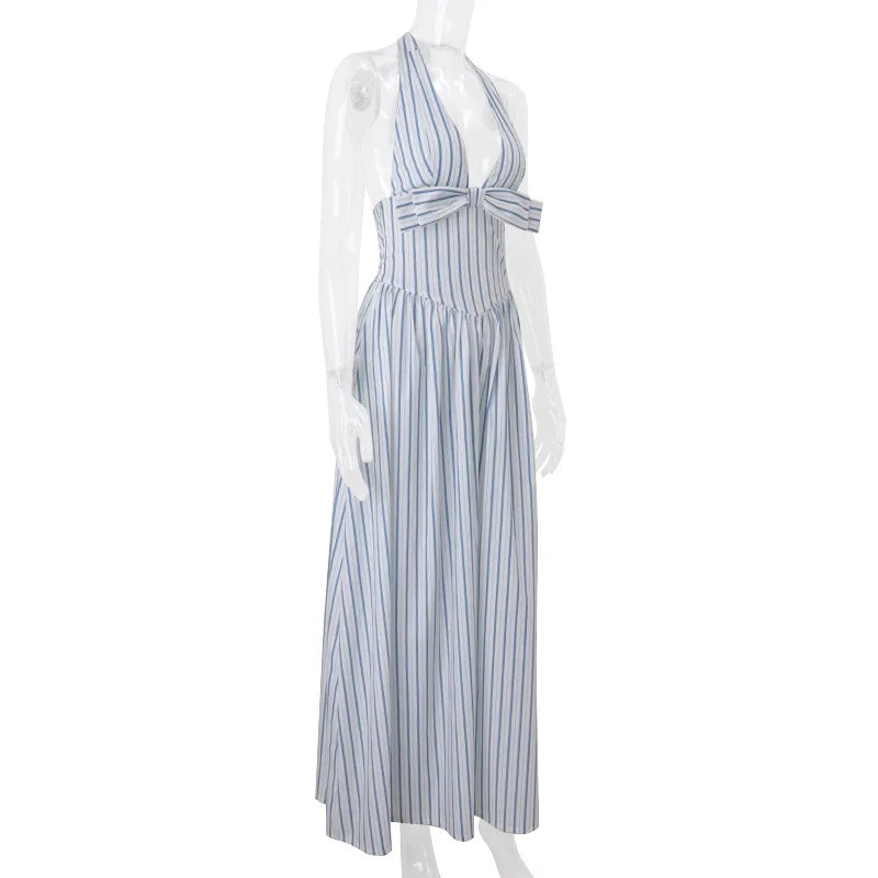 Women's Bow Detail V-Neck Halter Maxi Dress