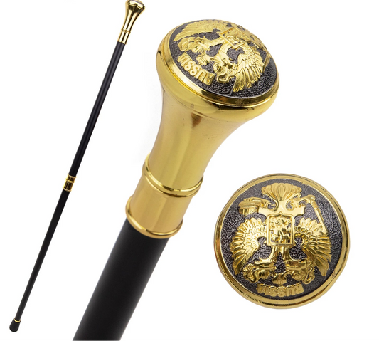 Luxury Panda Compass Walking Cane 93cm - Gold Black Decorative Gentleman's Stick