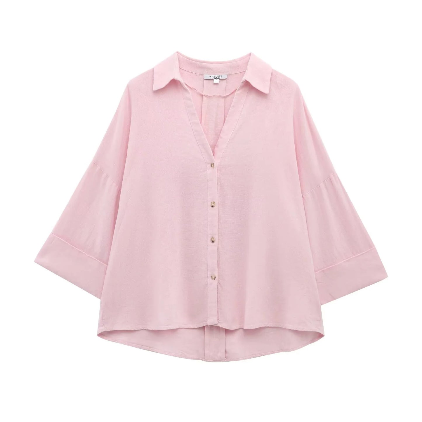 Women's Spring Linen Blend Wide Sleeve Comfortable Shirt