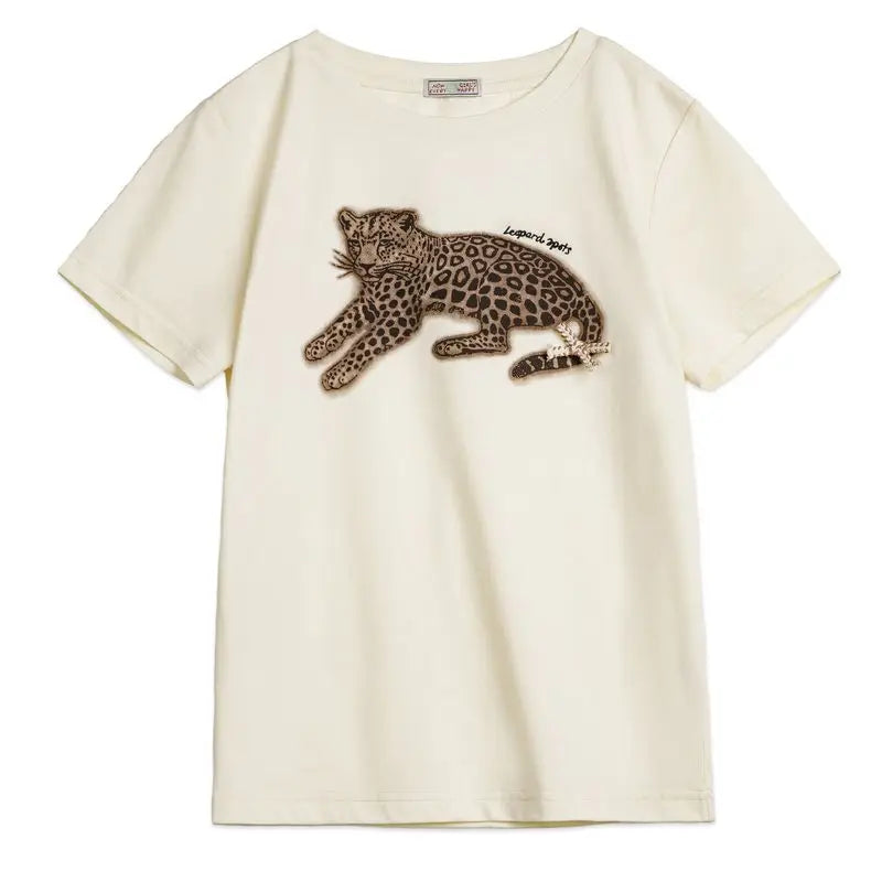 Women's Animal Print Short Sleeve T-Shirt - Vintage Crew Neck Tee