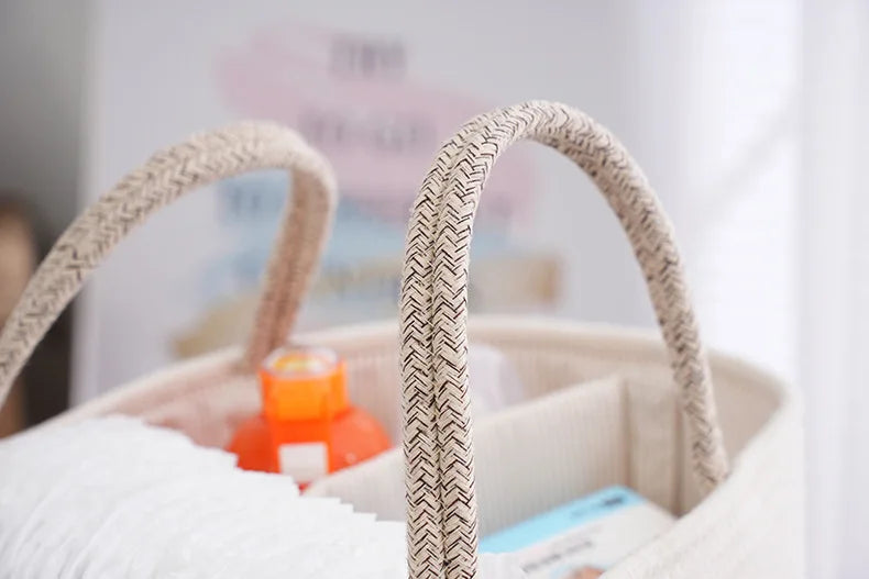 Baby Diaper Organizer Caddy - Cotton & Linen Weave Storage Bag