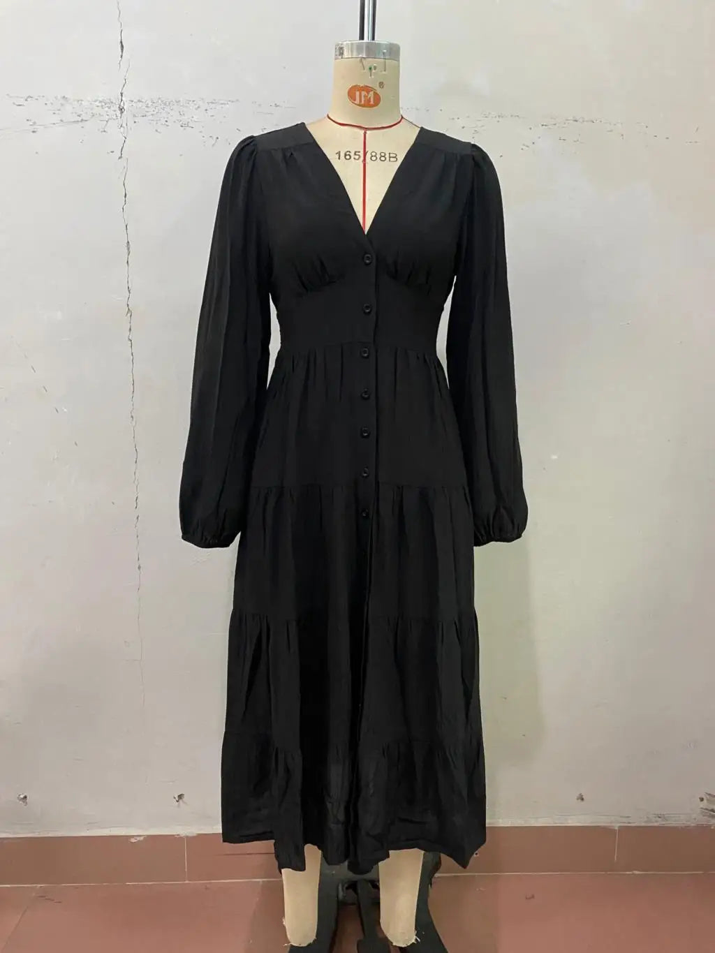 Women's Autumn Winter Casual Print Single Breasted Short Sleeve V Neck High Waist Dress