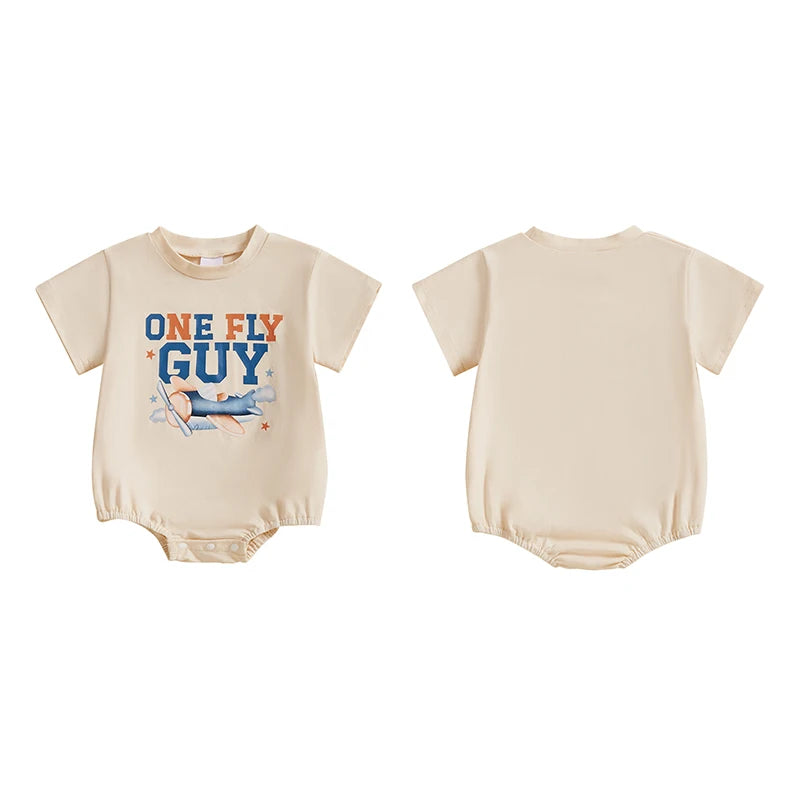 0-18M Baby Boys Rompers Birthday Letter Airplane Print Short Sleeve Summer Bodysuits Jumpsuits Babygrow