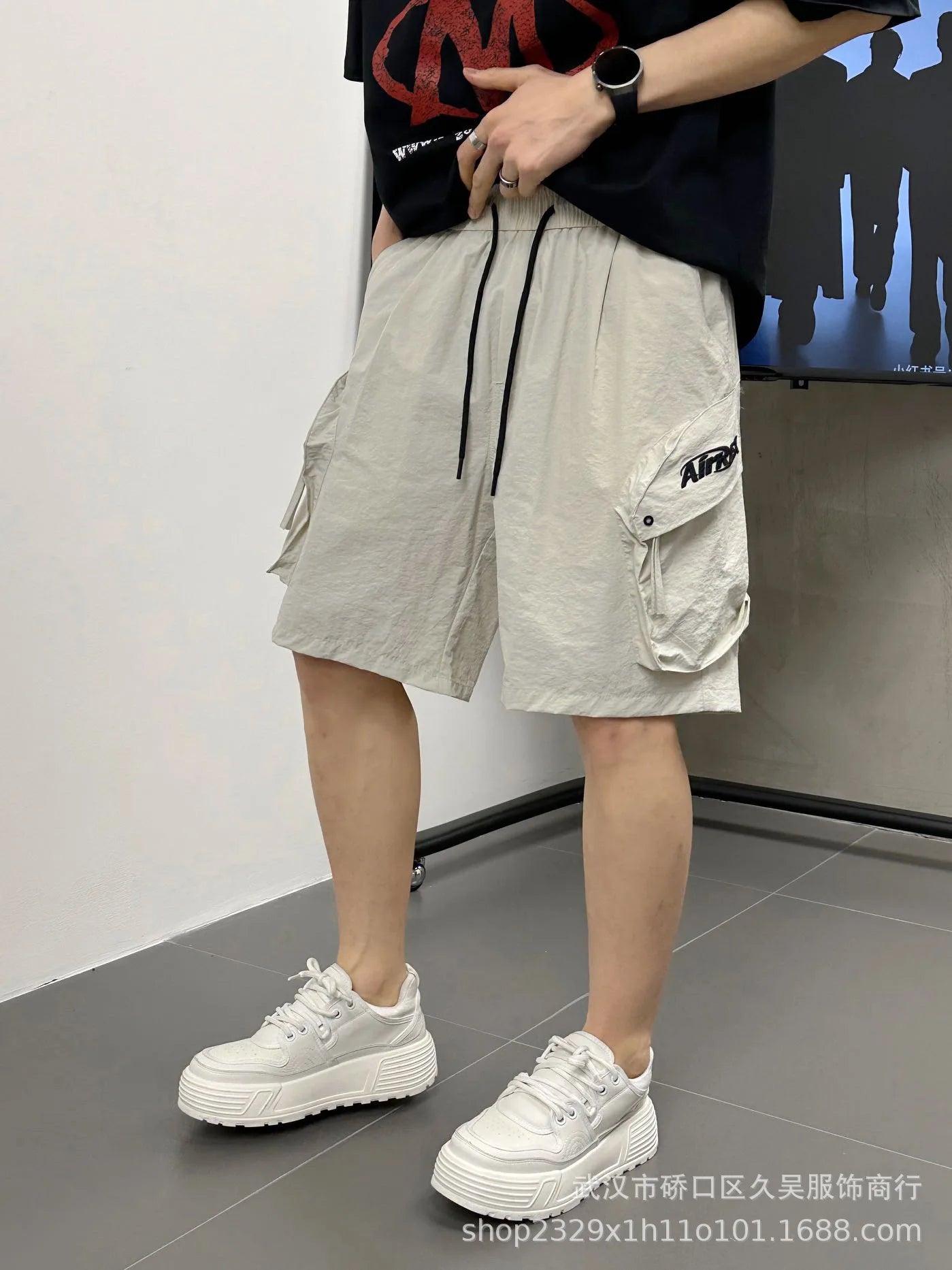 Men's Casual Cargo Shorts Knee Length Summer Drawstring Shorts