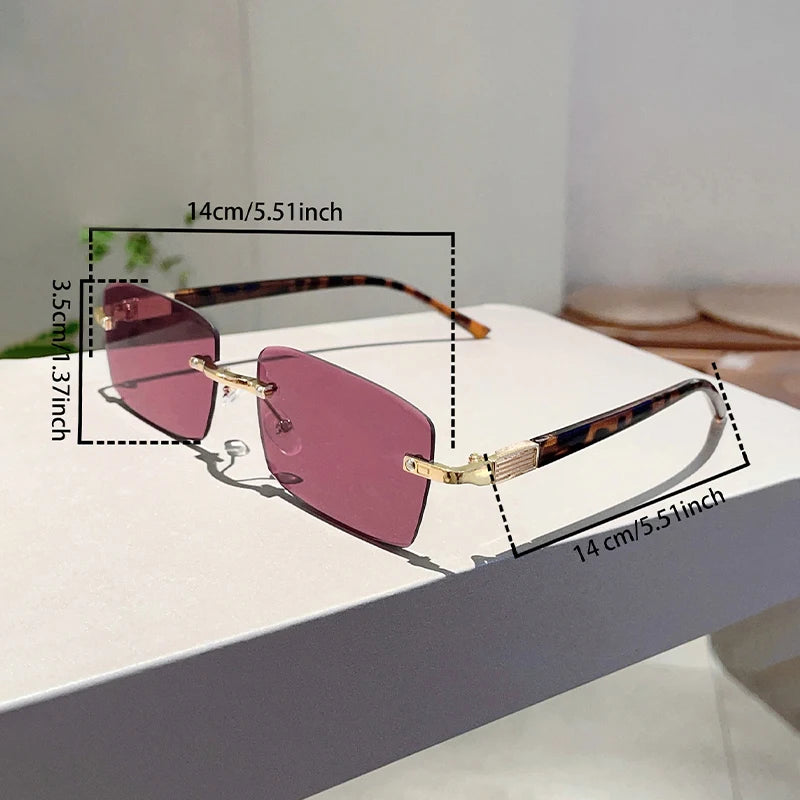 Unisex  Rimless Rectangle Vintage Casual Sunglasses