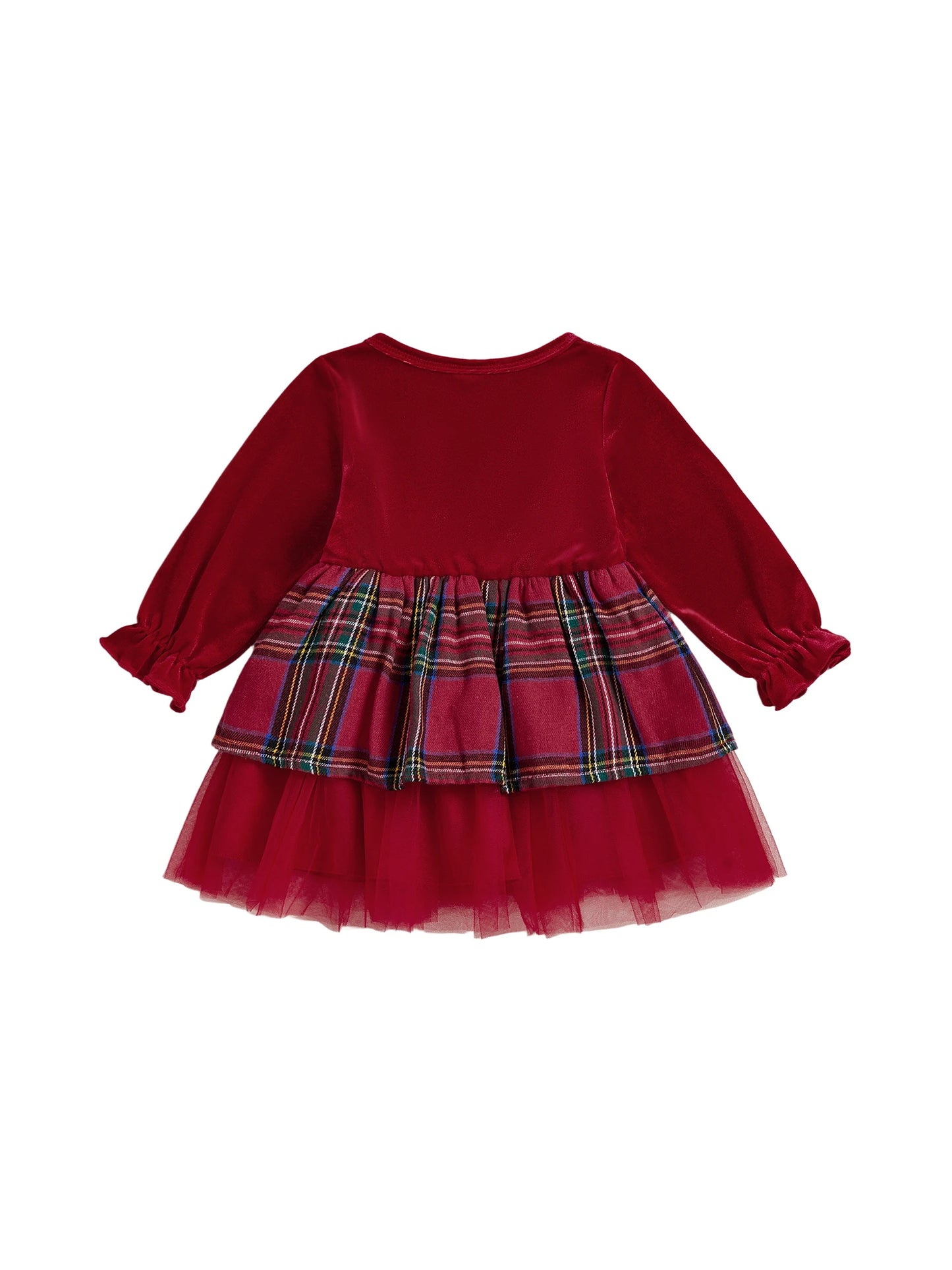 Baby Girls Christmas Plaid Velvet Party Dress (0-4Y)