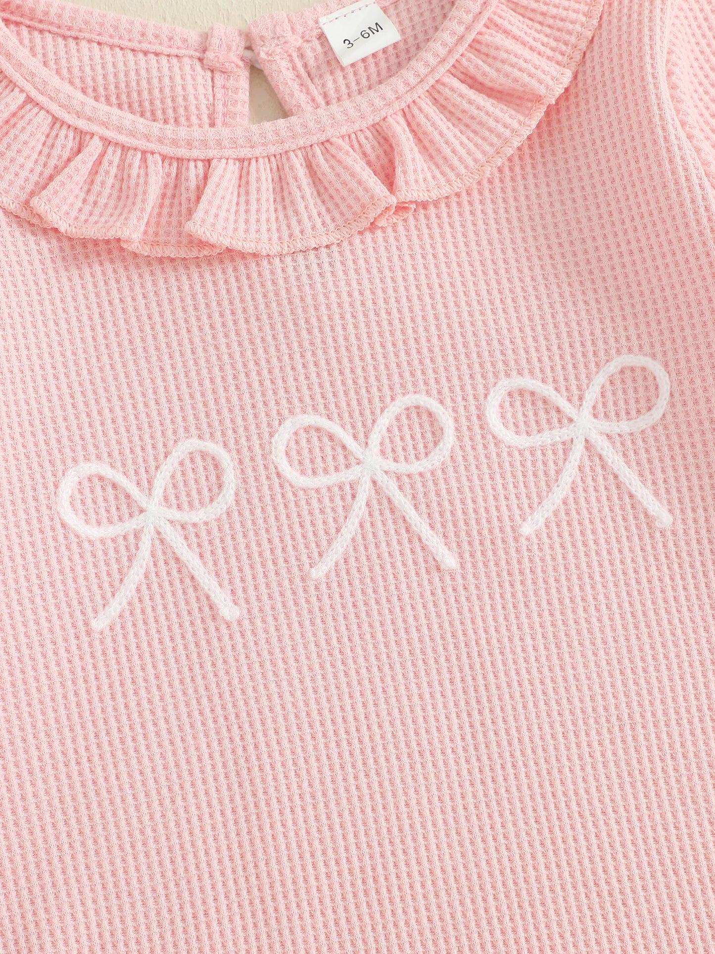 Lovely Baby Girls Bubble Romper - Bow Embroidery Long Sleeve Ruffle Jumpsuit (0-18M)