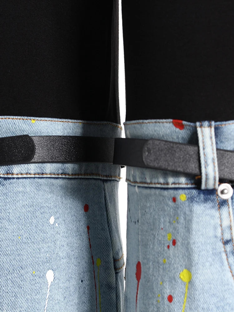 Women's Hit Colour Temperament Spliced Belt Denim Trousers