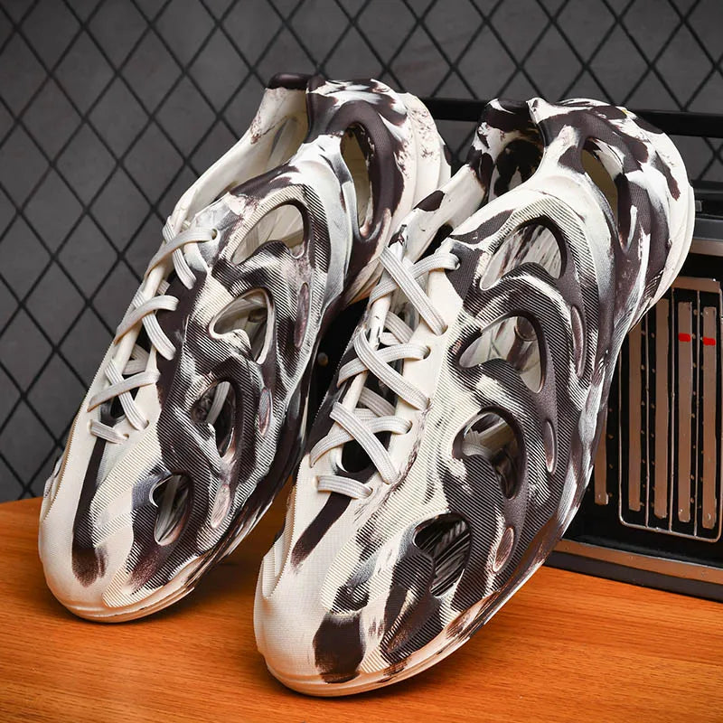 Men's Slippers Camouflage Design Platform Sandals Lace Up Beach Slippers Casual Outdoor Crocs Clogs