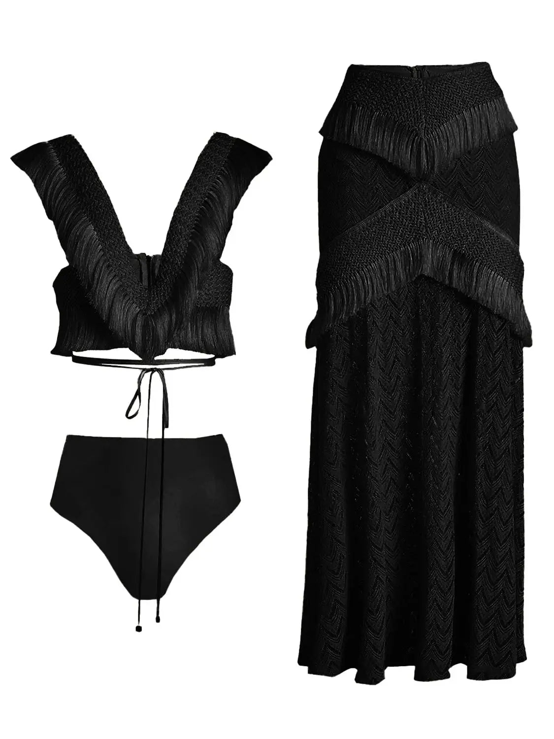 Women's Two Piece Set V Neck Sleeveless Top and Waist Chic Slit Skirt