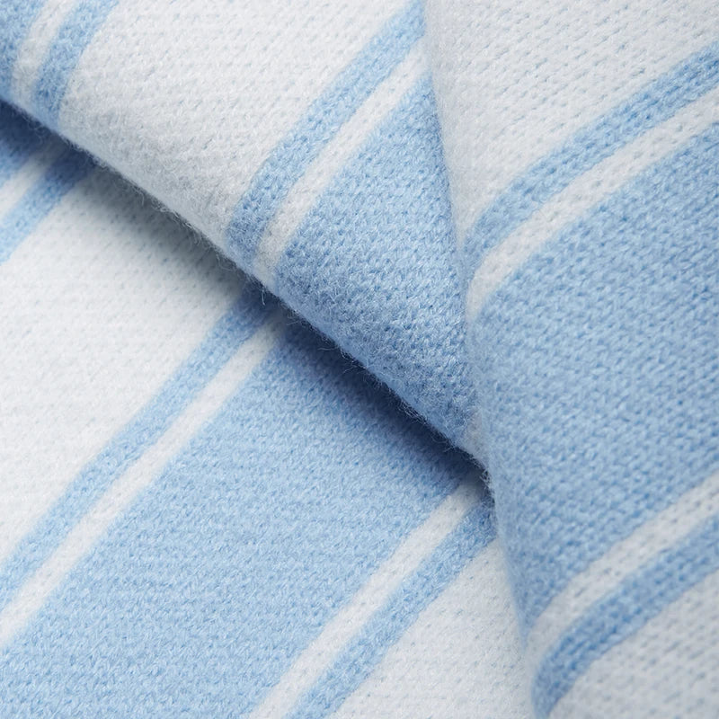 Unisex Vertical Stripe Cozy Retro Sporty Loose Colorblock Knit Pullover Top Sweater