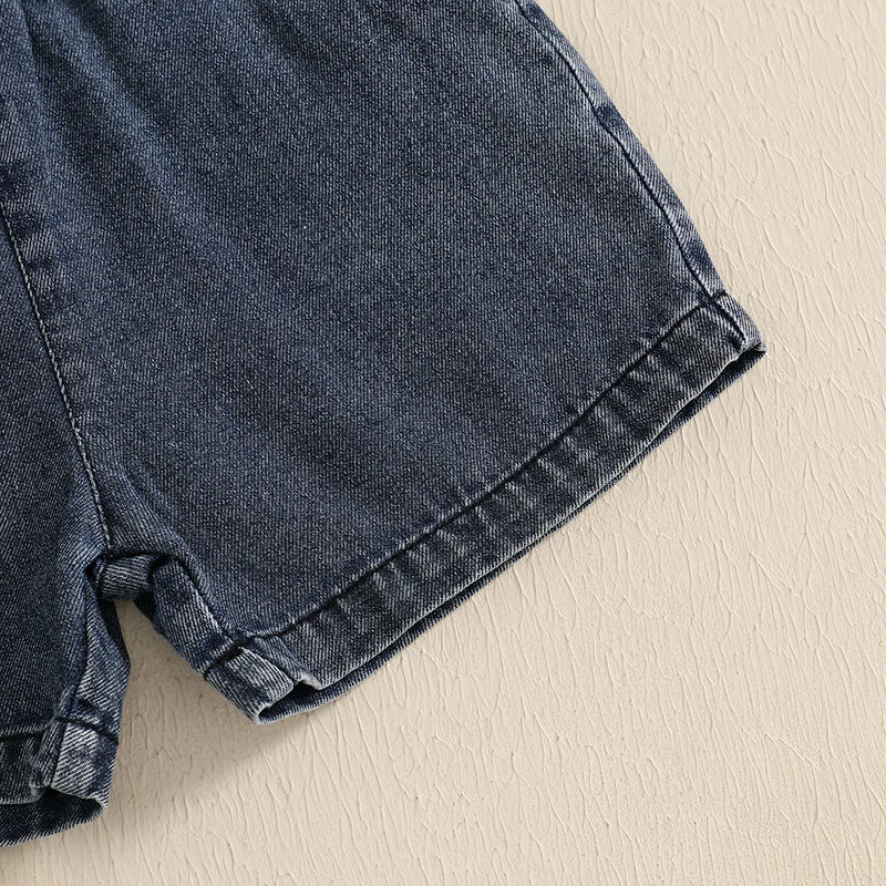 2-6Y Kids Boys Girls Summer Denim Clothes Sets Short Sleeve Button-down Shirt with Elastic Waist Shorts