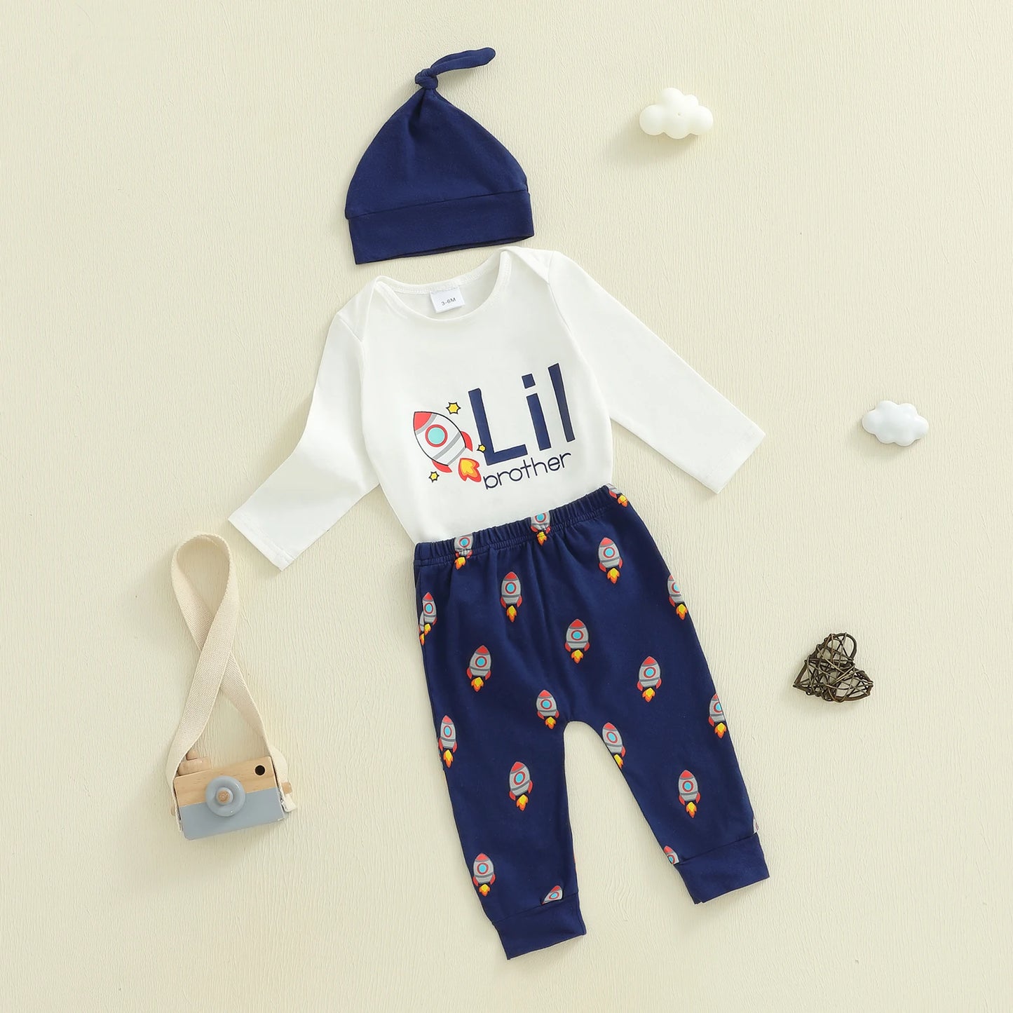 Baby Boys 3-Piece Cartoon Print Outfit Set with Hat (0-6M)