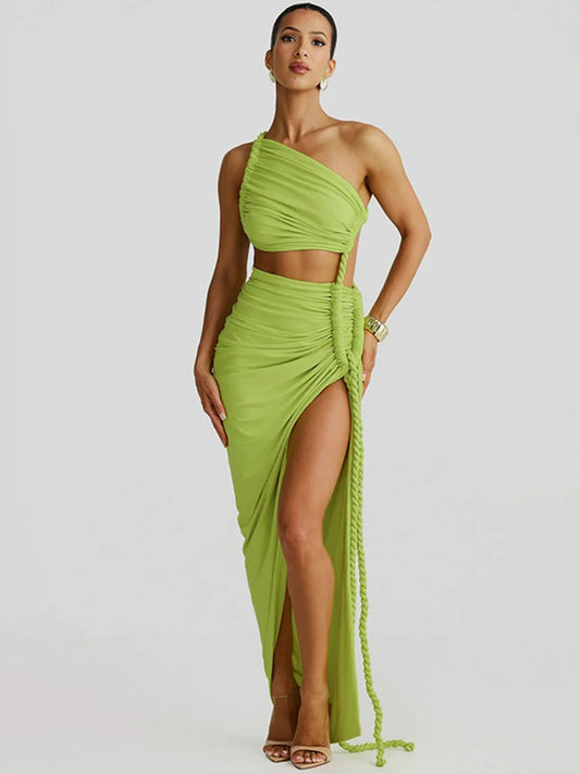 Women's  Off-shoulder Thigh High Split  Maxi Strapless Sleeveless Ruched Bodycon Party Dress