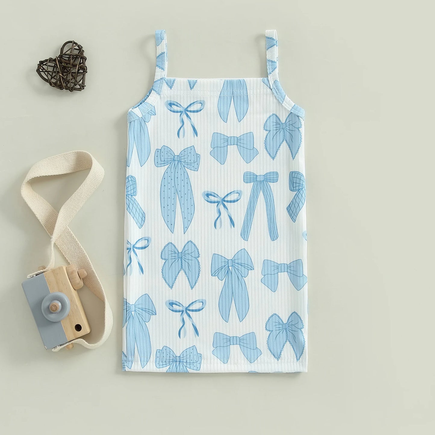 0-4Y Kids Girls Summer Dress Sleeveless Strap Bow Print Spaghetti Slim Fit Sundress for Beach