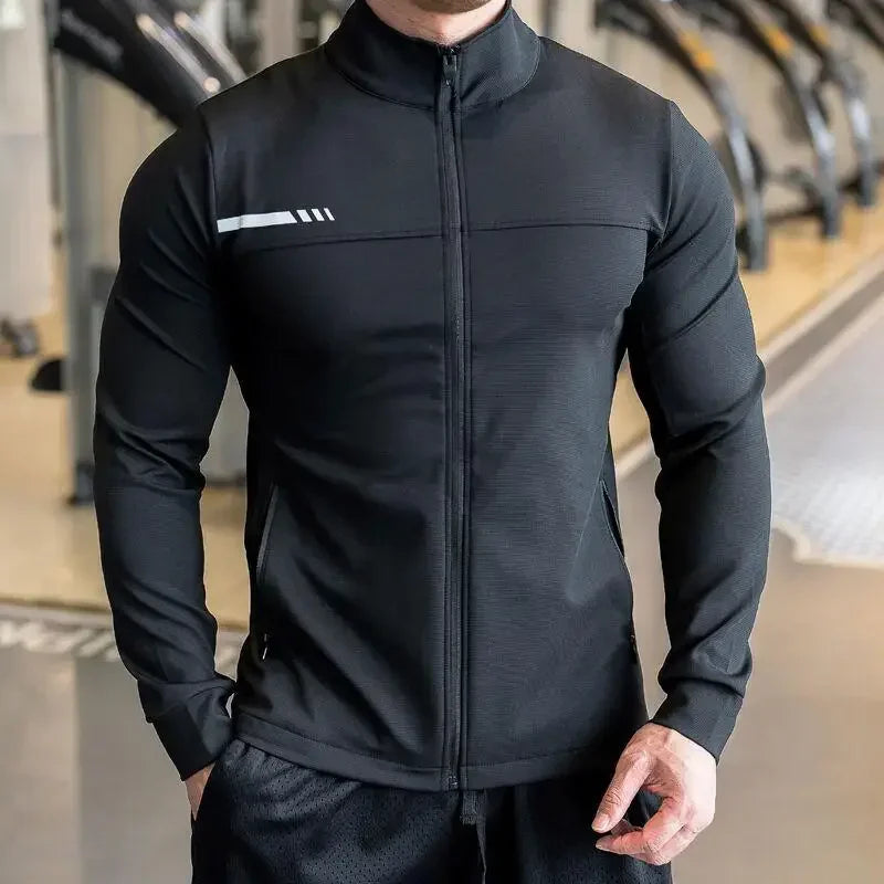 Men's Gym Fitness Running Sport Jacket Outdoor Workout Training Zipped Long Sleeve Shirt