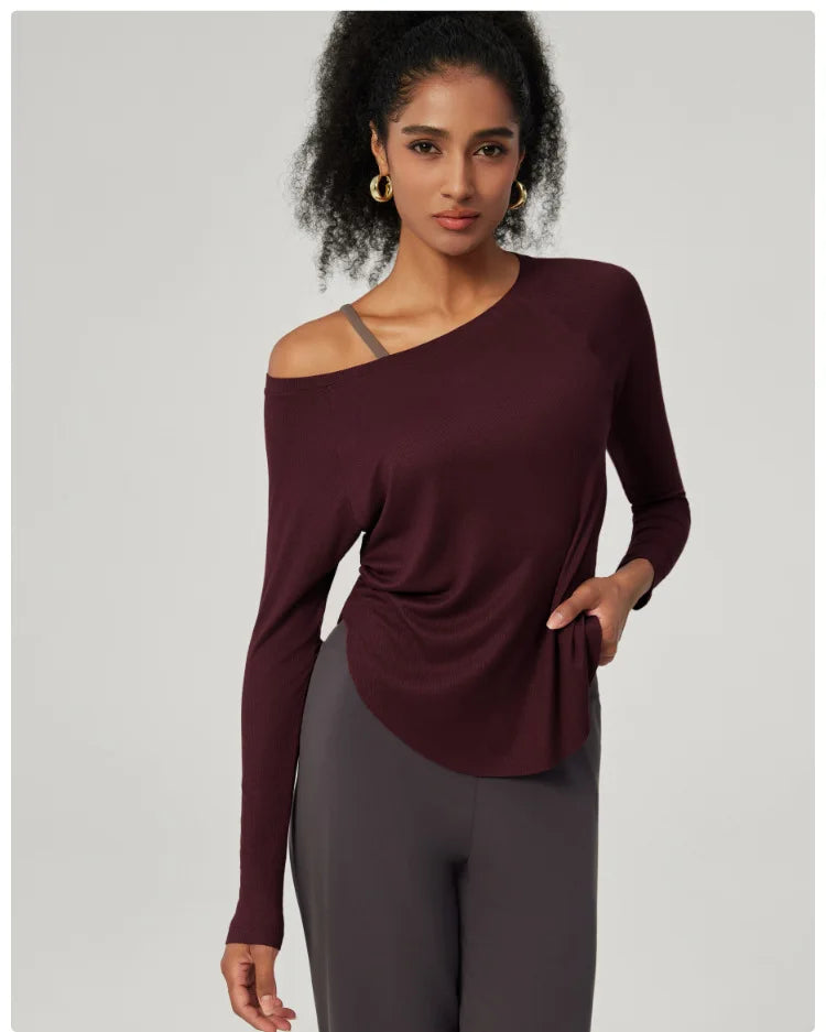 Women's Long Sleeve Yoga Shirt Lightweight Running Top Loose Breathable Quick Dry Gym Blouse Sportswear