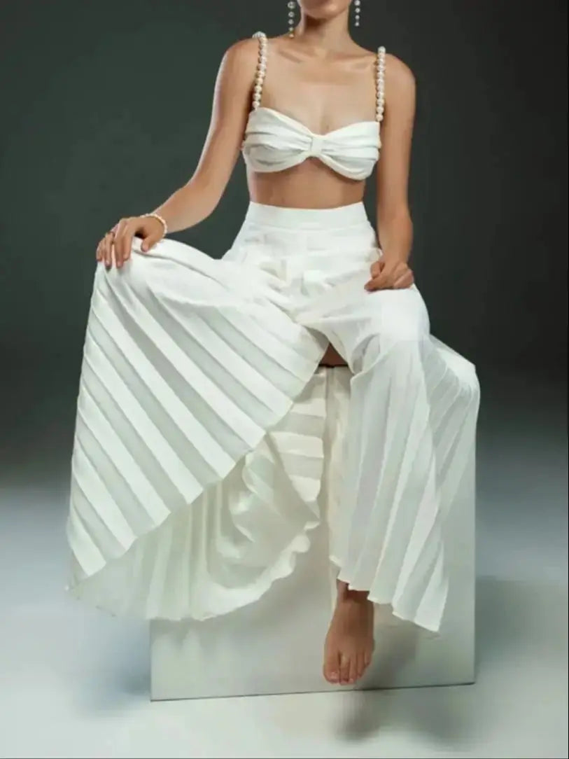 Two Piece Pleated Skirt Set - A-Line Beach Holiday Outfit