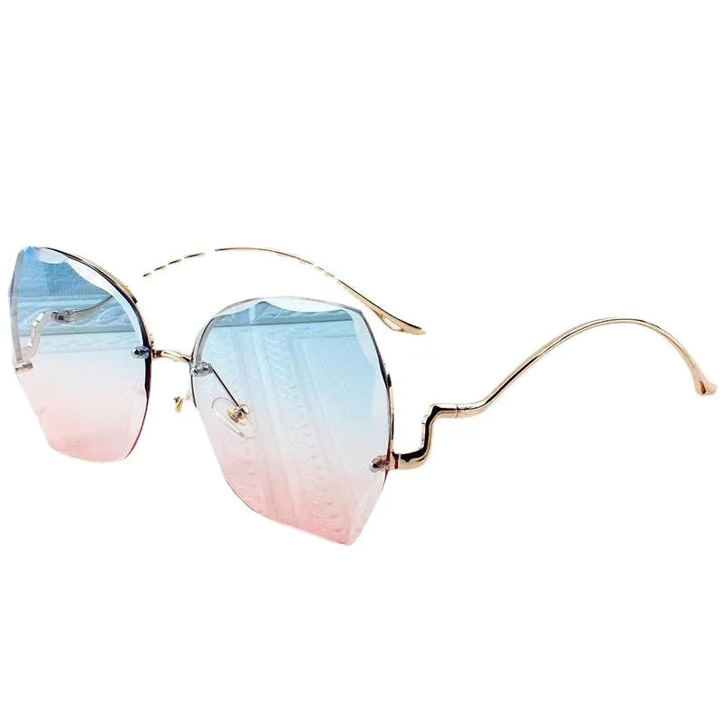 Large Frame Gradient Sunglasses - Frameless Metal Polygonal UV400 for Women