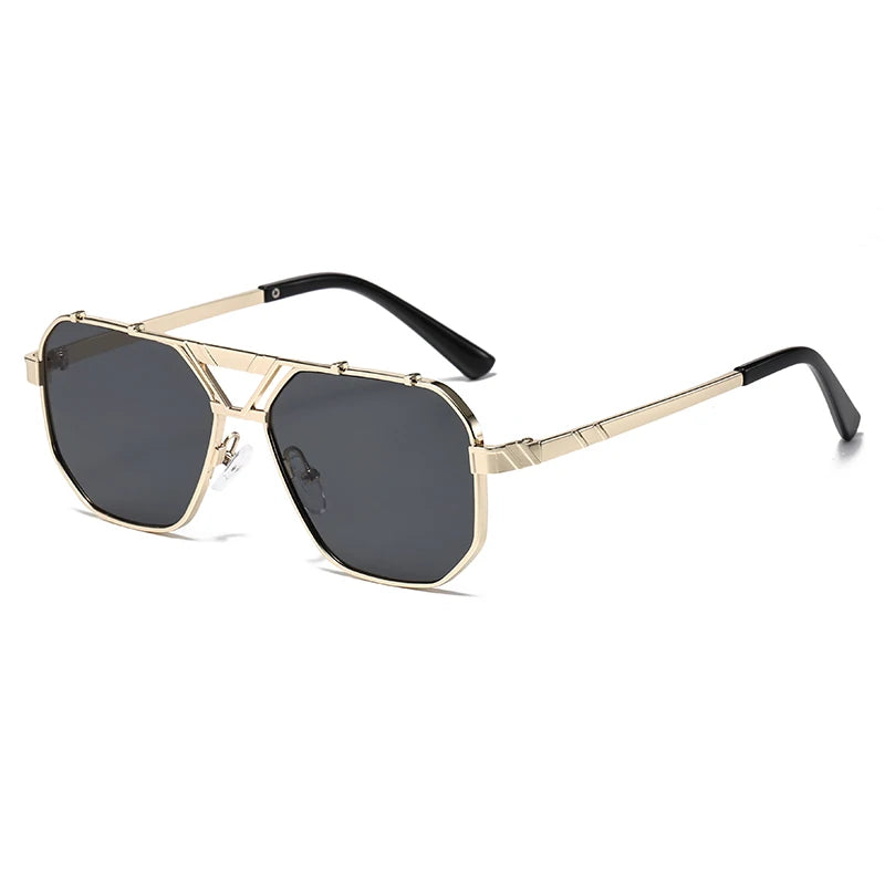 Unisex 1/2pcs Vintage Metal Double Bridges Square Sunglasses UV400