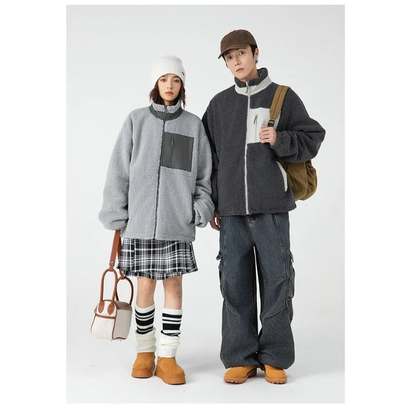 Unisex wool stand-up collar Double-sided two wear Thermal Jacket