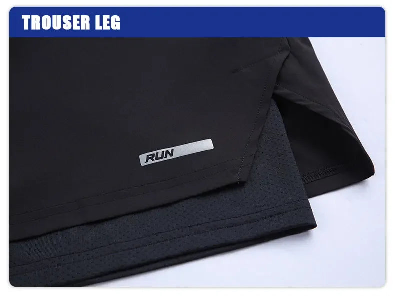 Men's Summer Swim Gym Sportswear 2 in 1 Compression Jogging Shorts Beach Casual Pants Double-deck Bottoms with Zipper Pockets