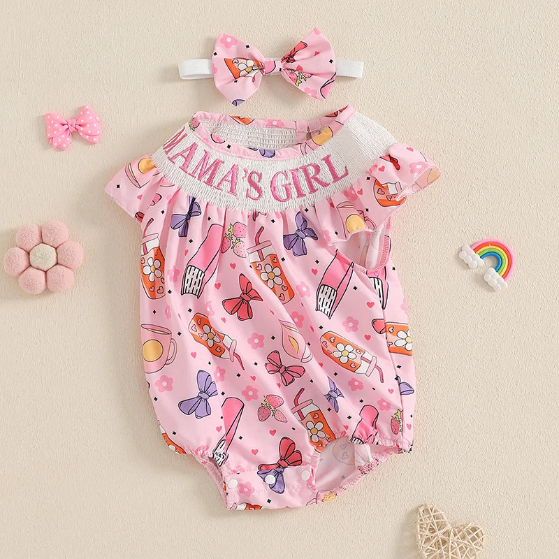 Baby Girls Summer Romper Set - Ruffles Fly Sleeve Letter Embroidery Jumpsuit