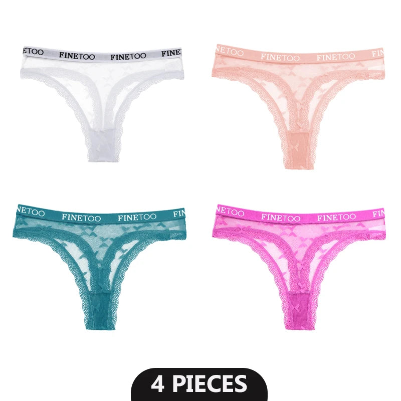 4-Pack Lace Hollow Out Thongs - Women's Floral Low-Waist Breathable Underwear
