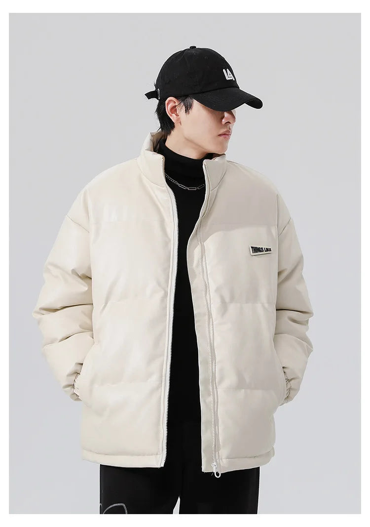 Men's PU leather Stand-up collar thickened cotton-padded Jacket