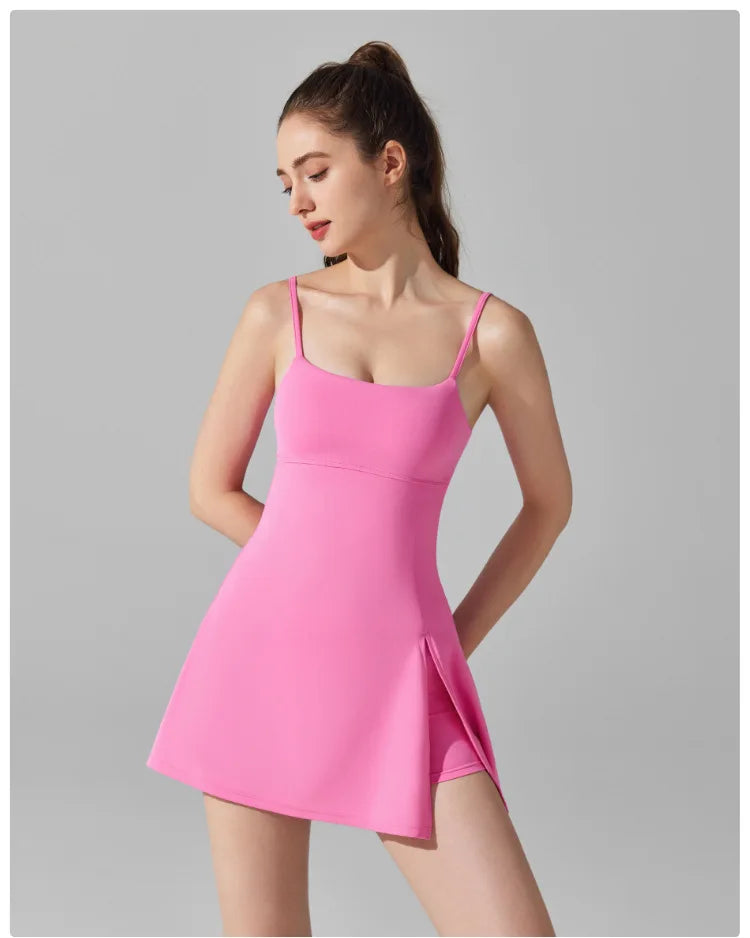 Women's Sports One Piece Yoga Suit Breathable Quick Dry Short Sportswear Female Workout Tennis Dress