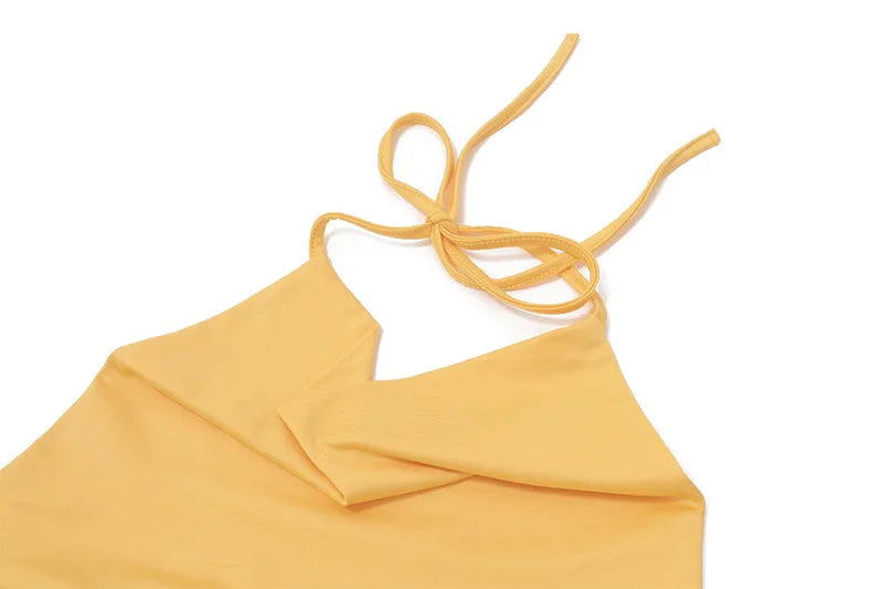 Women's Solid Halter Camisole Top Summer Outfit Backless Ruched Yellow Cropped Top Vest