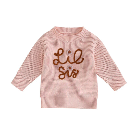 Toddler Girl's Sweater - Letter Embroidery Long Sleeve Crew Neck Pullover