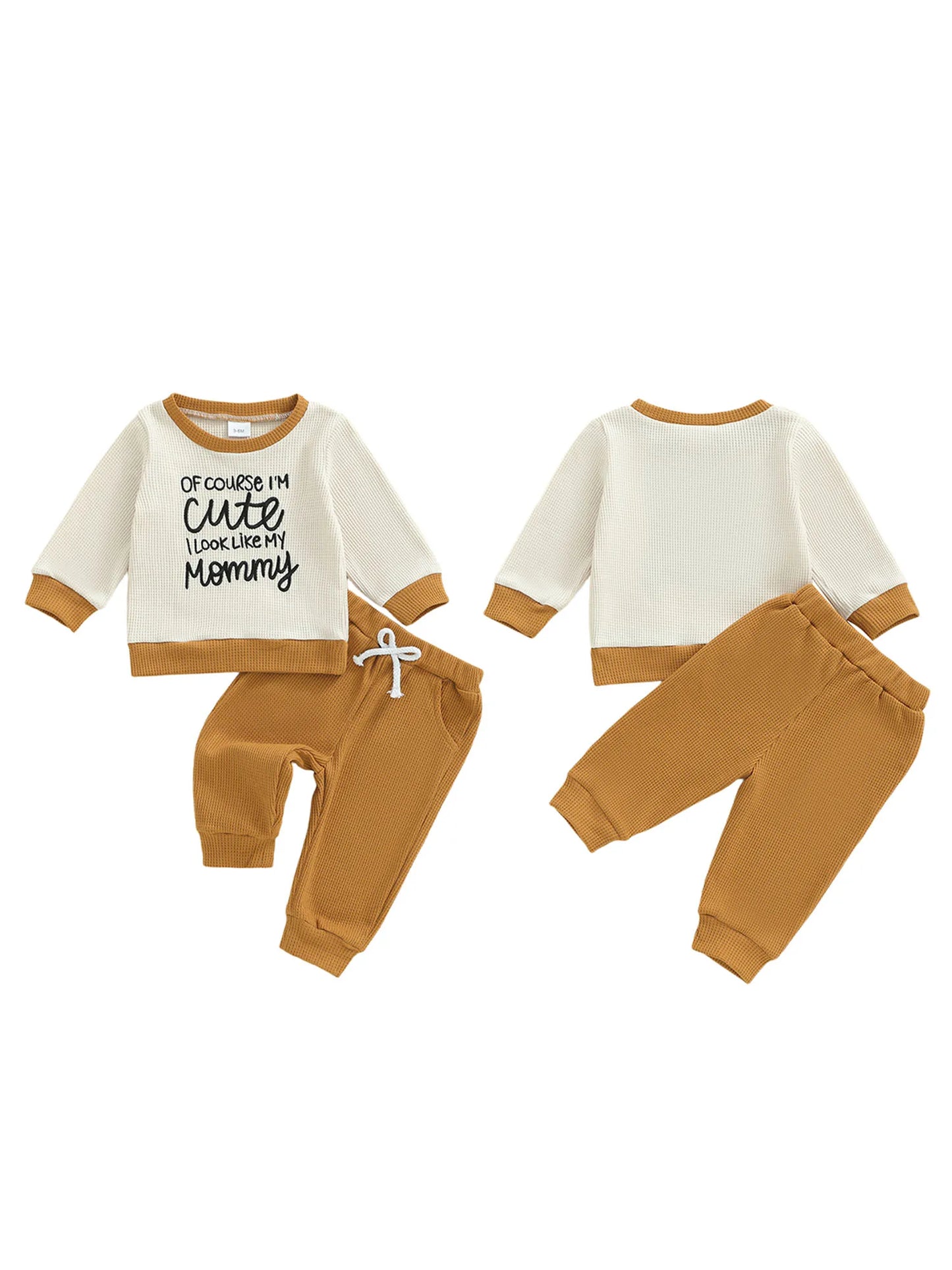 Baby Boys Letter Print Outfit Set - Long Sleeve Crew Neck Sweatshirt & Elastic Waist Pants (0-3Y)