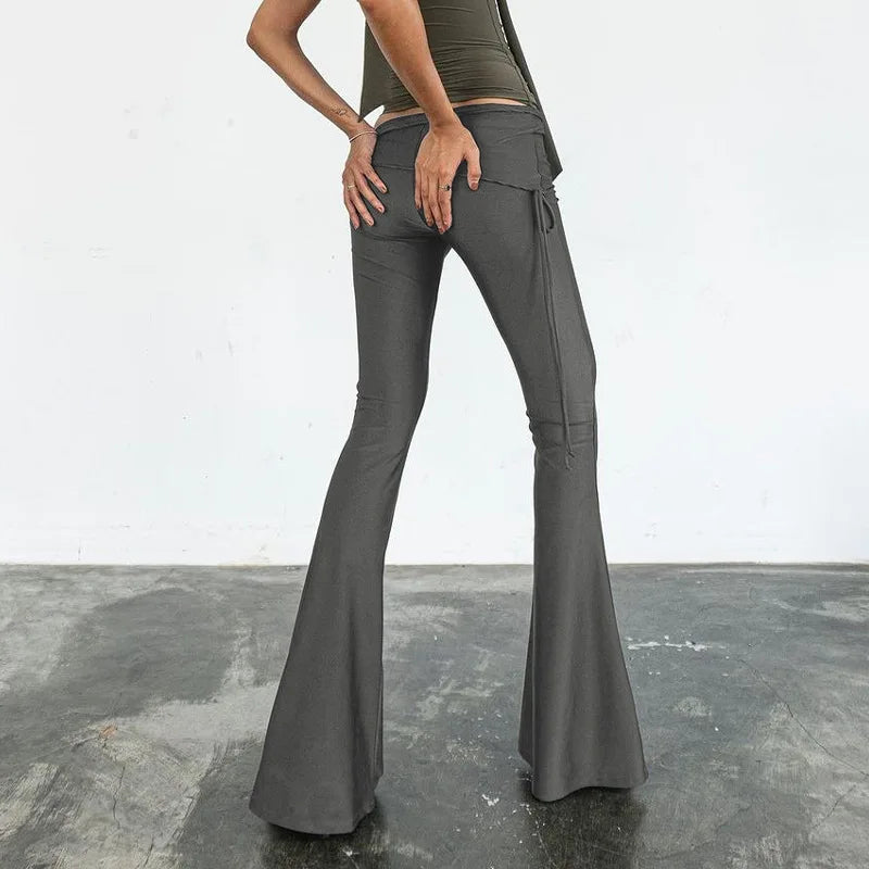 Women's Summer Flared Pants Rave Festival Outfits Slim Fit Low Rise Trousers