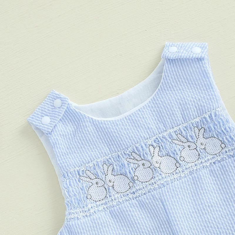 Lovely Baby Easter Romper - Sleeveless Bunny Embroidery Jumpsuit (0-18M)
