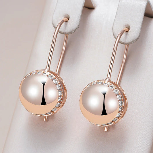 Women's Rose Gold Ball Drop Earrings - Natural Zircon Wedding Jewelry
