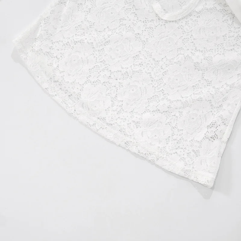 Women's Cut Out Lace Long Sleeve Top - Off Shoulder White Twist Front