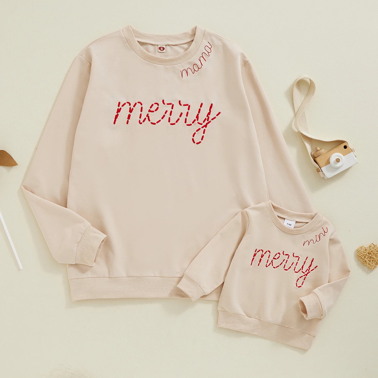 Mommy and Me Matching Christmas Sweatshirt - Letter Embroidery Long Sleeve