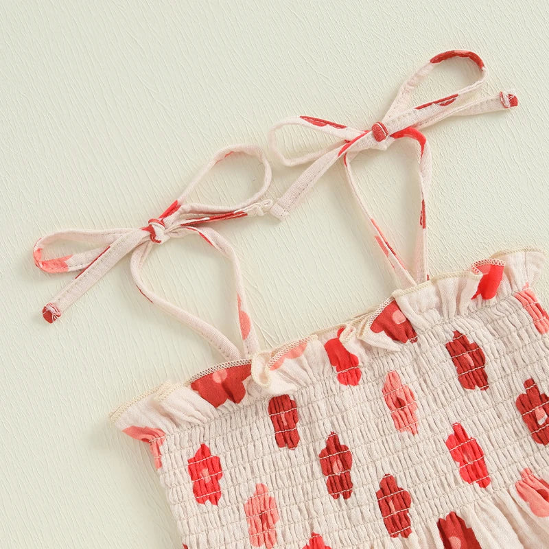 0-4Y Kids Girls Clothes Set Flower Print Sleeveless Lace Up Pleated Camisole with Trousers 2pcs Set
