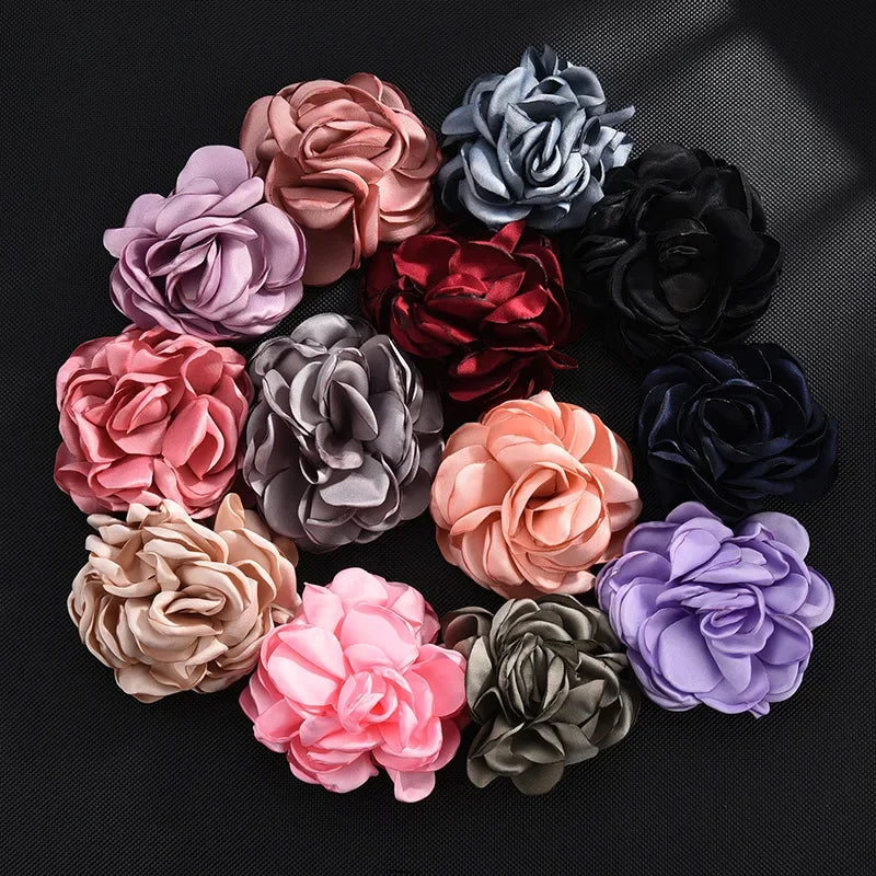 Large Fabric Rose Flower Brooch - 8cm Lapel Pin for Women