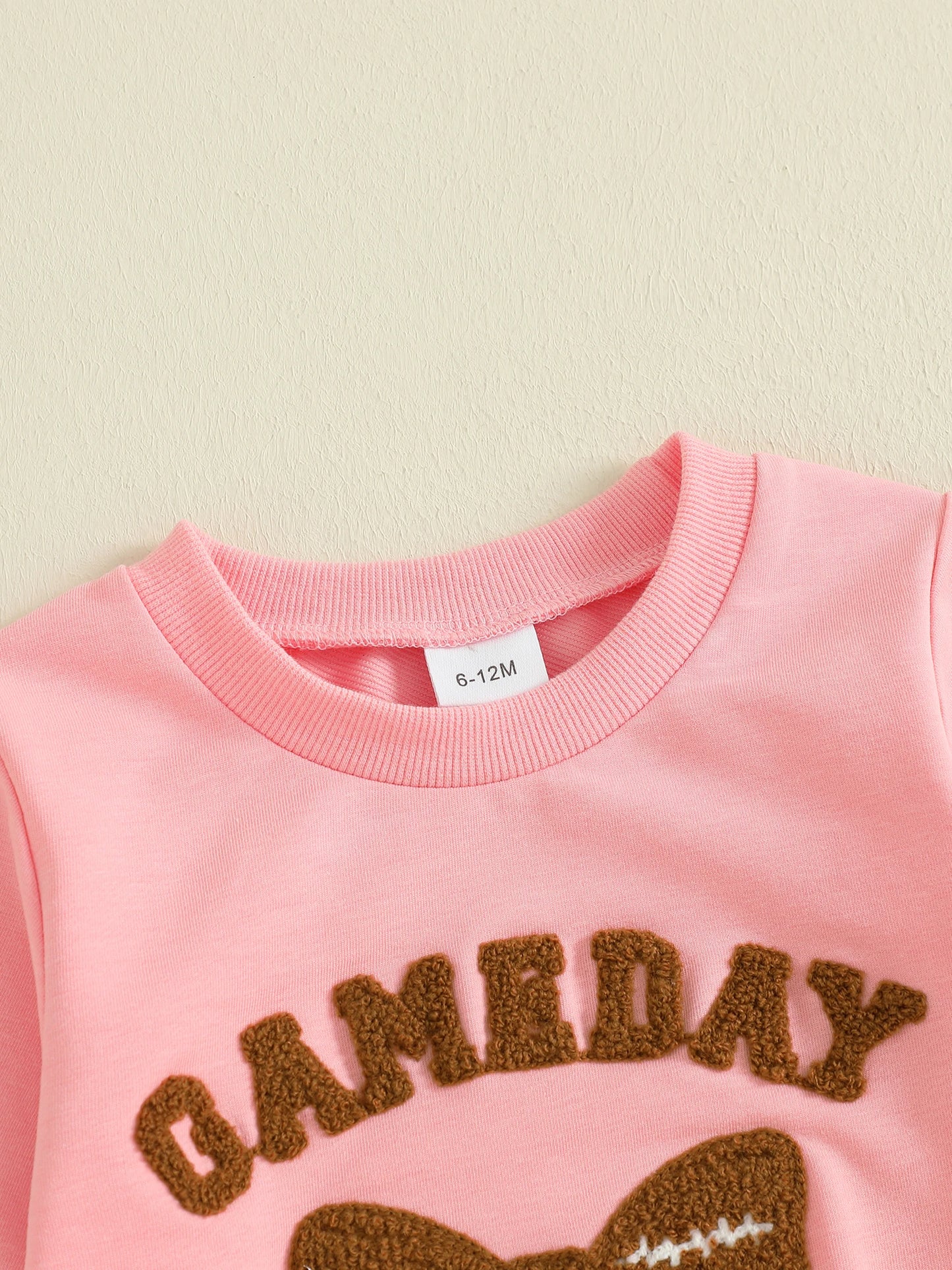 Girls Bow Embroidery Outfit Set - Long Sleeve Letter Pullover Sweatshirt & Football Flare Pants (0-4Y)